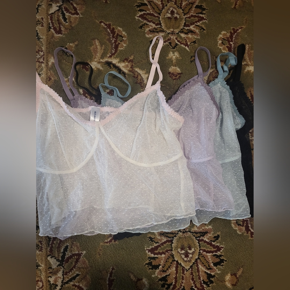 Lot of 4 Old Navy Longline Lace Polka Dot Bralette, Size Medium